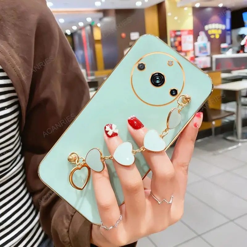 Luxury Plating Love Heart Bracelet Chain Silicone Case