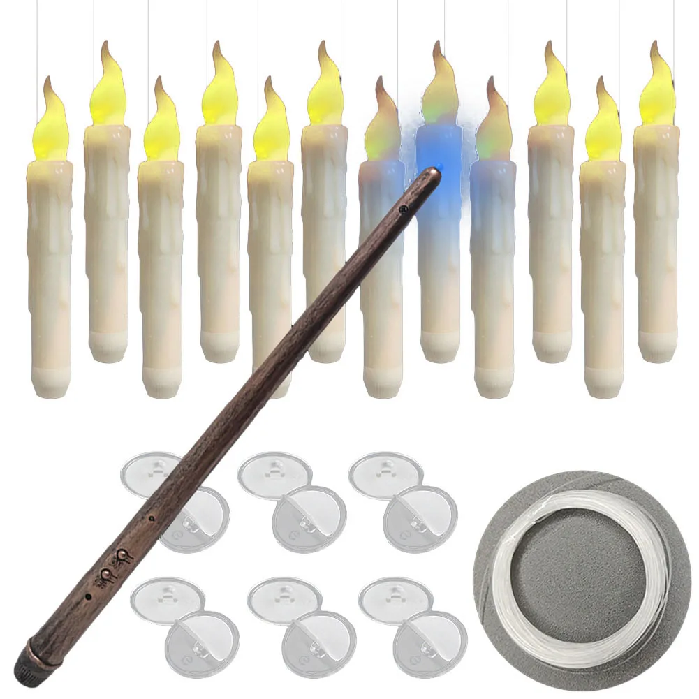 

Floating LED Candles Decor 12Pcs Flameless Candle With Wand Remote Control Party Remote Control Long Pole Electronic Candle
