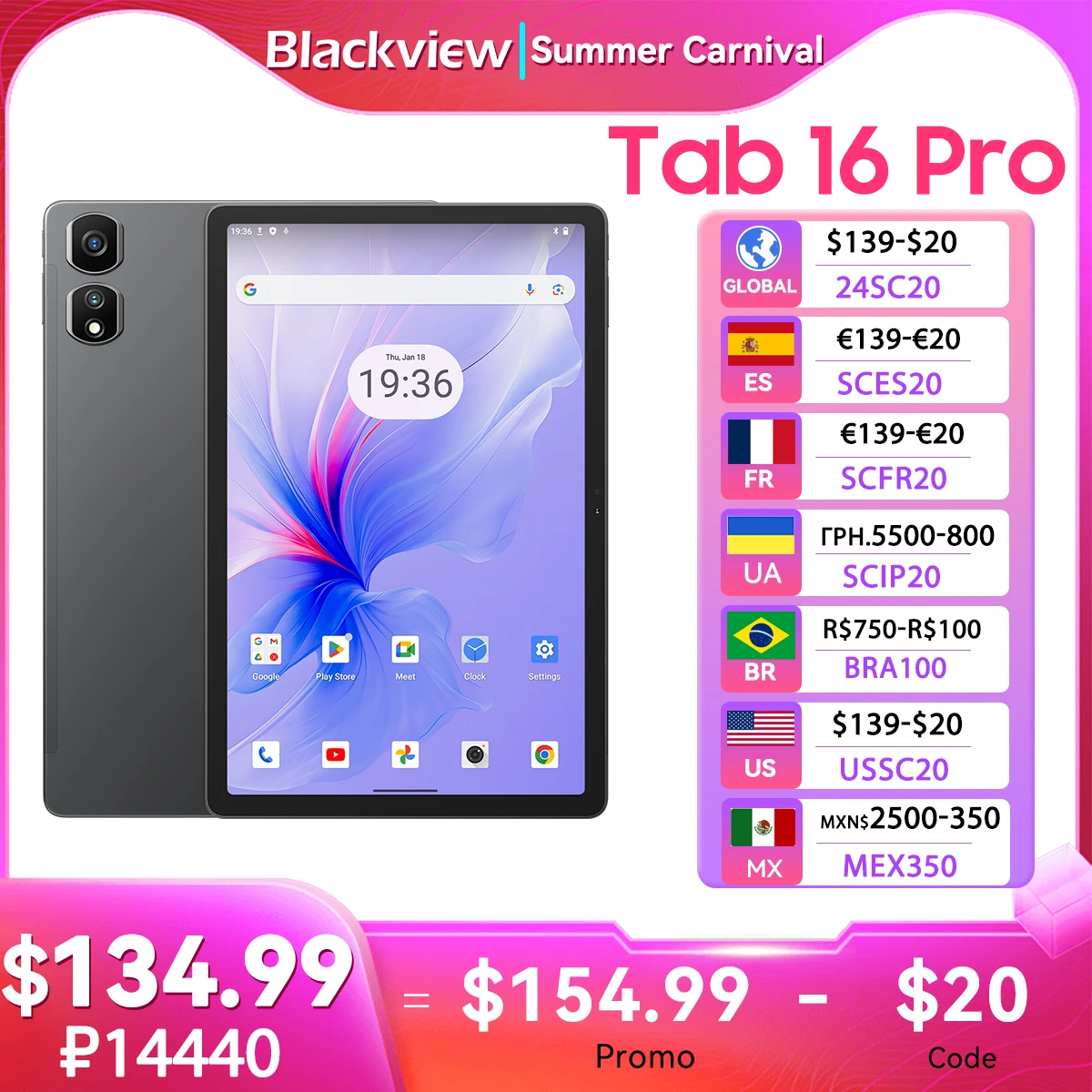 Black view Tab 16 Pro Tablet PC 11 ''fhd Display T616 Octa Core 24GB(8 16) RAM 256GB ROM 7700mAh 4g Tablets Android 14