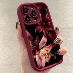 Luxury Dark - Themed Wine Red Phone Case with Water Droplet Lily Design - iPhone SE (2020) (1)