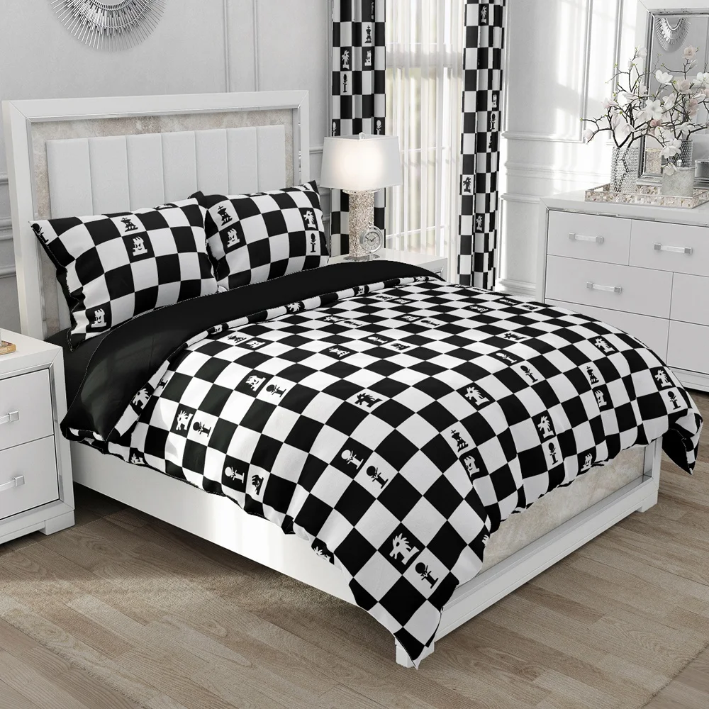 

Linens Duvet cover set Bedding set Queen/King/Euro/Twin/Double/240x220 size Bed Set Quilt Covers black and white plaid chess