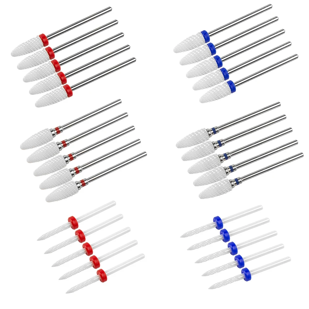 Nail Drill Bit 5pcs Ceramic Milling Cutter For Manicure Set Manicure Machine Pedicure Tools For Removing Gel 3/32 Inch