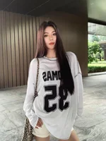 Laid-ba Sle Thin Stitch One-oulder Long Sve T-irt Women Summer 2024 New Print Loose Casual Sun Protection Top