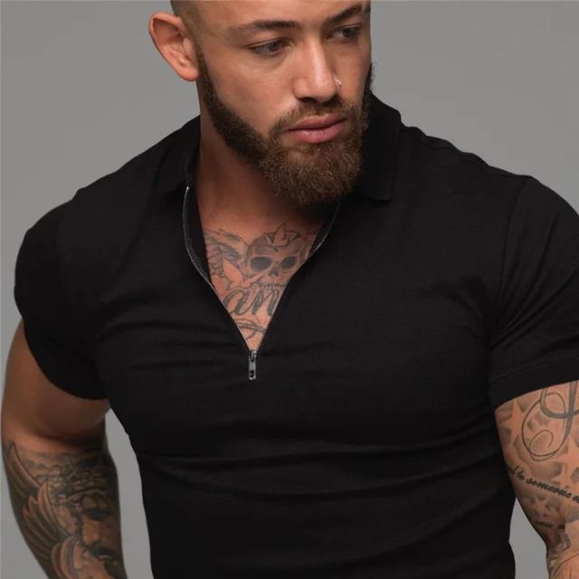 Marque coton décontracté nouveaux hommes à manches courtes polos Fitness mode Polo vêtements musculation tendance Sport polos 1
