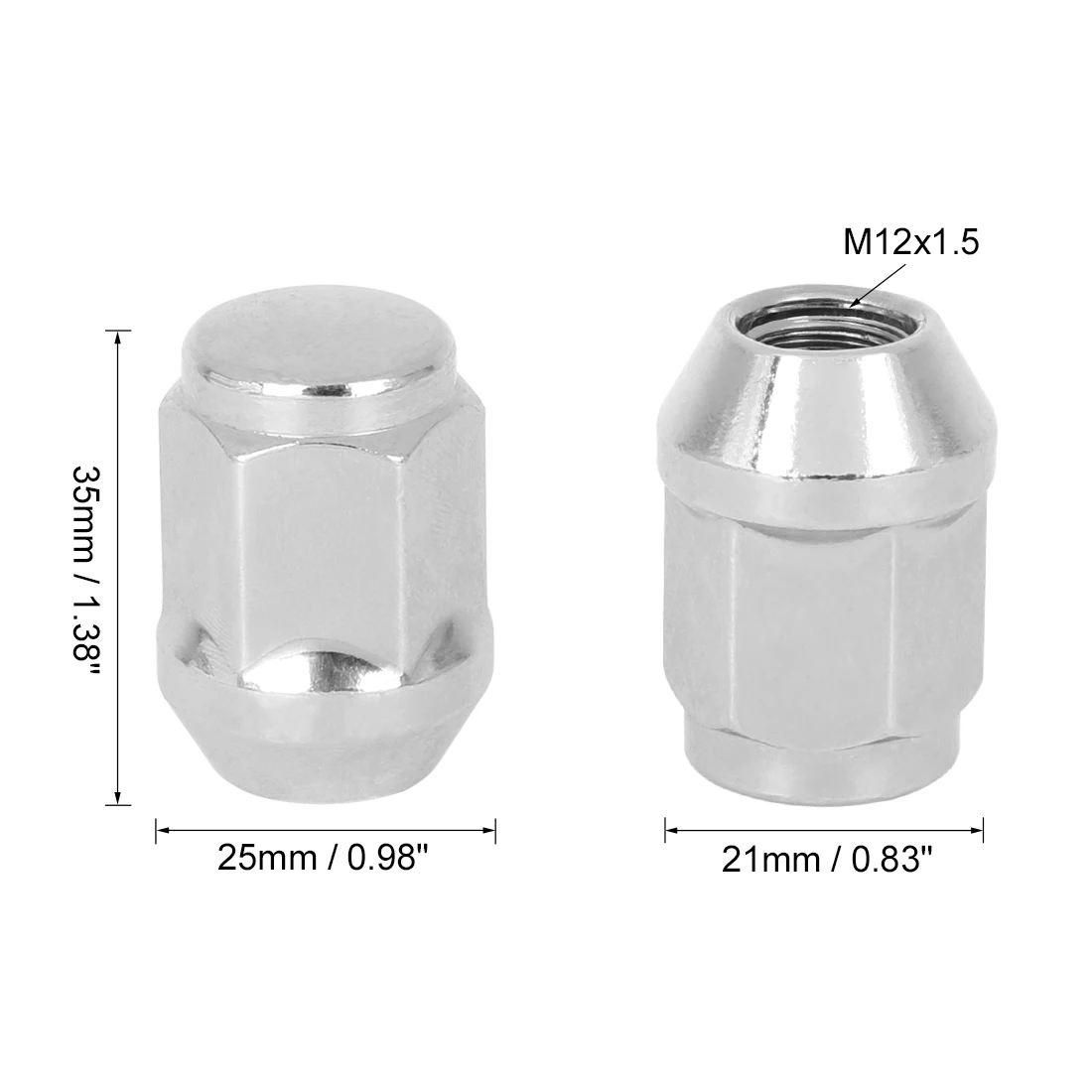 Wheel Nut Caps 4 Pcs M12x1.5 35mm Chrome Bulge Acorn Hex Steel For Car