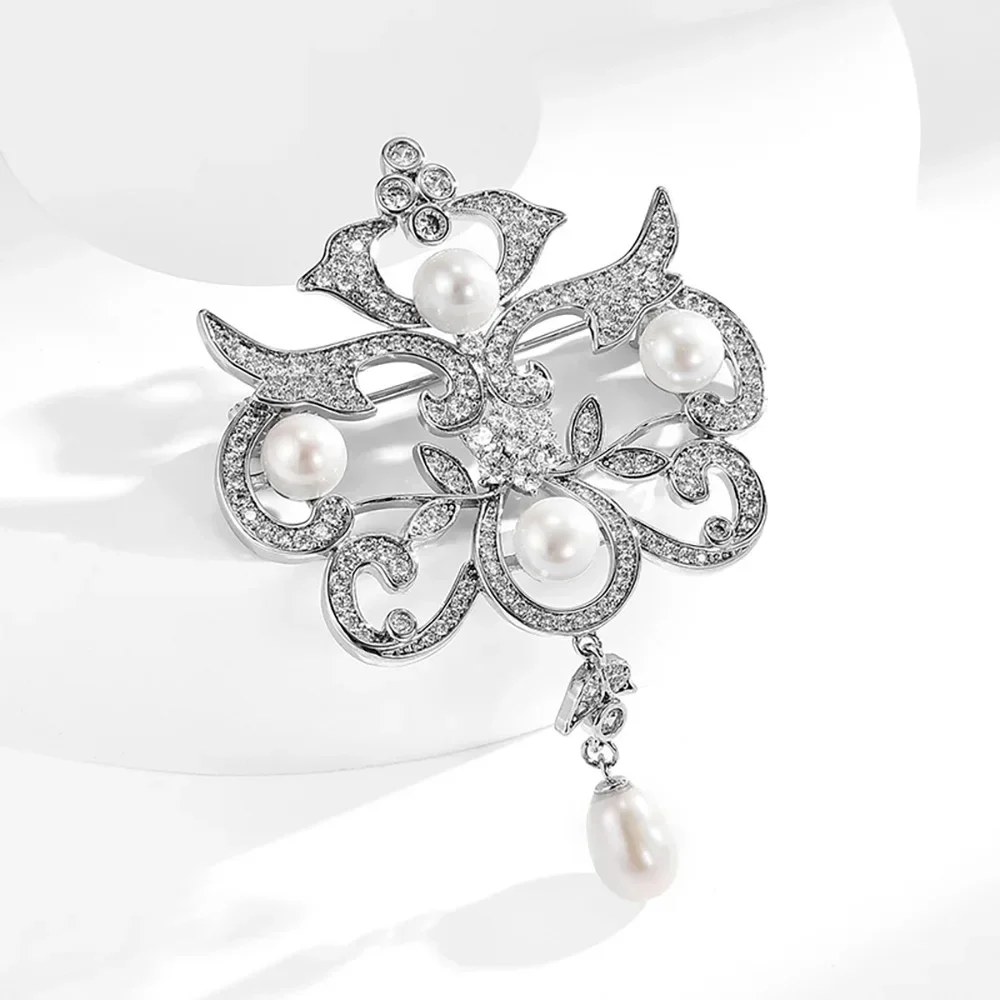 Plum Blossom Flower Pearl Brooch For Wedding Bouquet Wedding Hijab Scarf Pin Up Buckle Women Brooch Clothing Collar Jewelry Pin