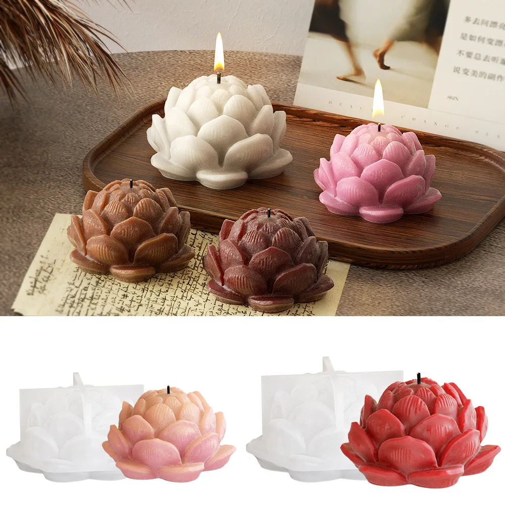Silicone Candle Mold 3D Large Lotus DIY Handmade Creative Flower Aromatherapy Plaster Resin Soap Making Supplies Kit Home Gifts