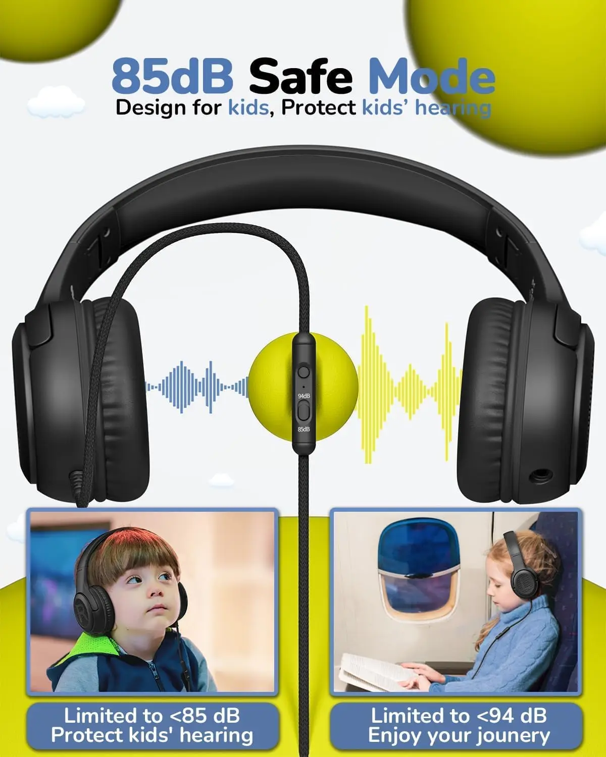 1/2/3Pcs AT2 Kids Headphones Wired Toddler Headsets with Mic Over-Ear Headphone 3.5mm Jack Foldable on-Ear Design for PC,Laptop 4