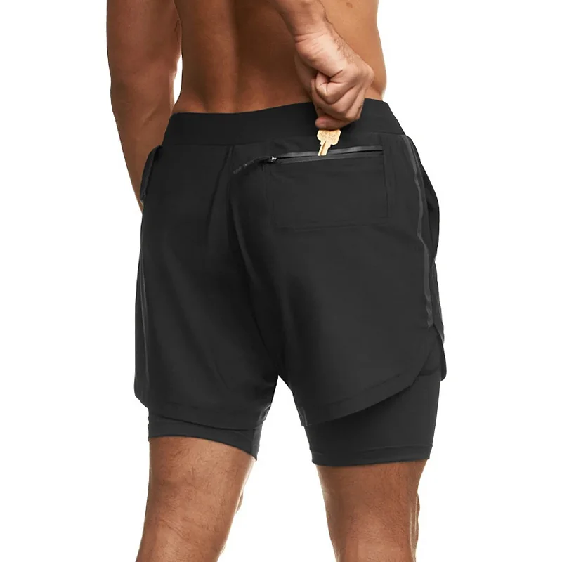 Men's Gym 2 in 1 Quick Dry Shorts Running Jogging Fitness Training Sweat Short Pants Bodybuilding Male Sports Workout Sweatpants 2