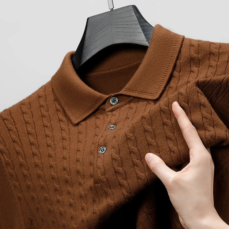 Autumn/Winter Men's Long Sleeved Sweater Soft Thickened Lapel Knitting Clothing for Basic Sweater Jacquard Sweater