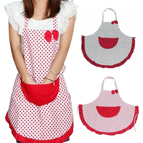 

Vintage Woman's Fashion Cotton Dot Kitchen Apron Cooking Pinafore Salon -35