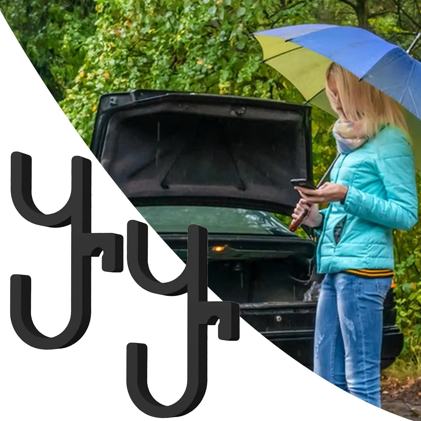 2pc Car Trunk Umbrella Holder Car Accessories Mount Plant Towel Hook Auto Universal Internal Storage Organizer Holders black/red