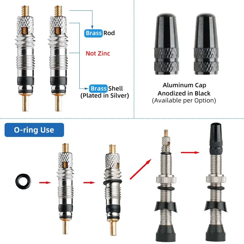 Bicycle Tubeless Valve Deemount Road MTB Tubeless Tire Presta Valve 2PCS