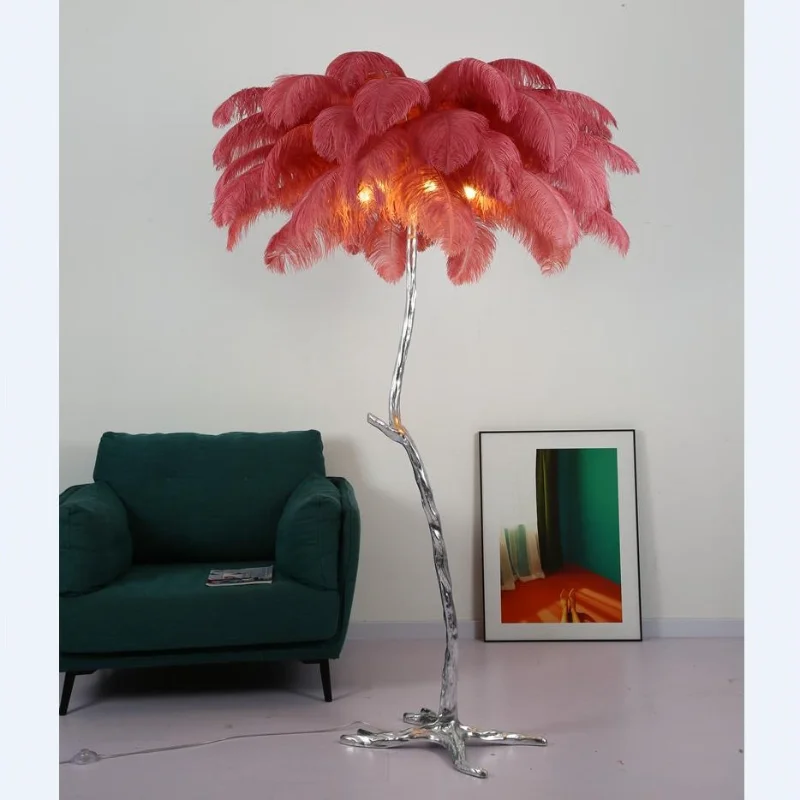 

Luxury Ostrich Feather Nordic Home Decor Floor Lamps for Living Room Standing Lamps Modern LED Floor Lamp Gold Resin Floor Light