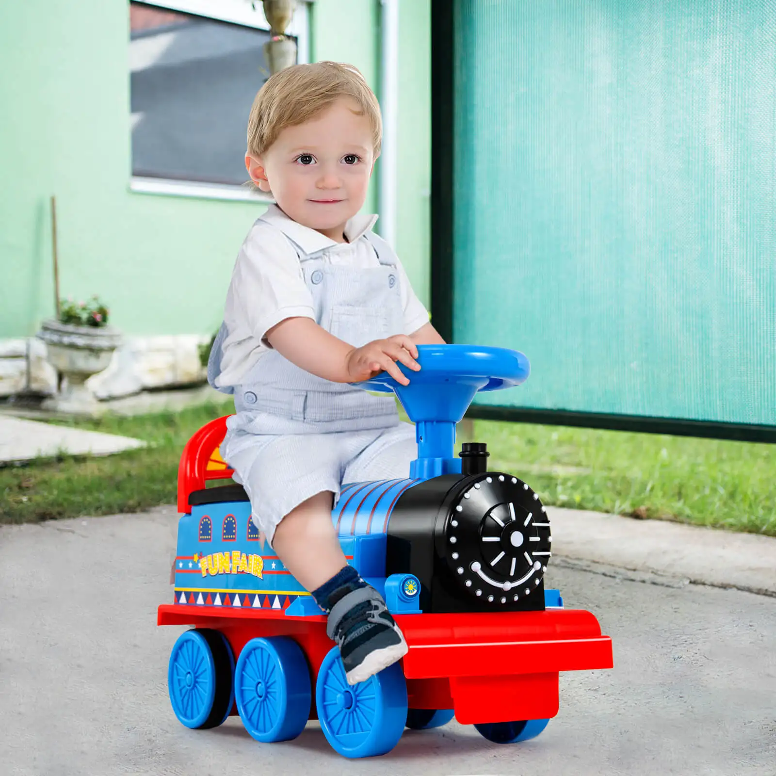 6V Electric Kids Ride On Train Motorized Train Toy w/ Track & 6 Wheels Navy 3