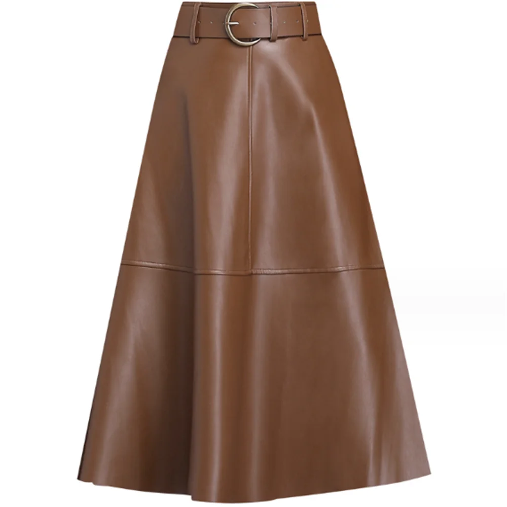 

Женская осенне-зимняя длинная юбка из искусственной кожи с поясом и высокой талией, плиссированная юбка-зонтик l