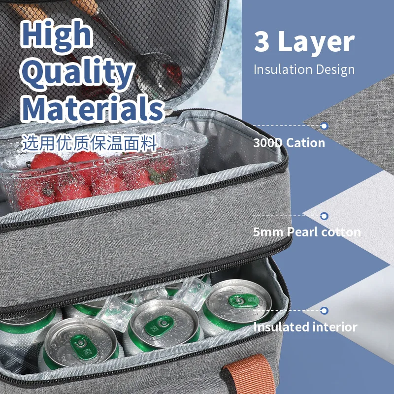 Large Capacity Double Layers Tote Cooler Lunch Bags Thermal Insulation Picnic Bags Waterproof Lunch Box with Shoulder Strap lunch cooler bag cooler bag lunch bag electric lunch box