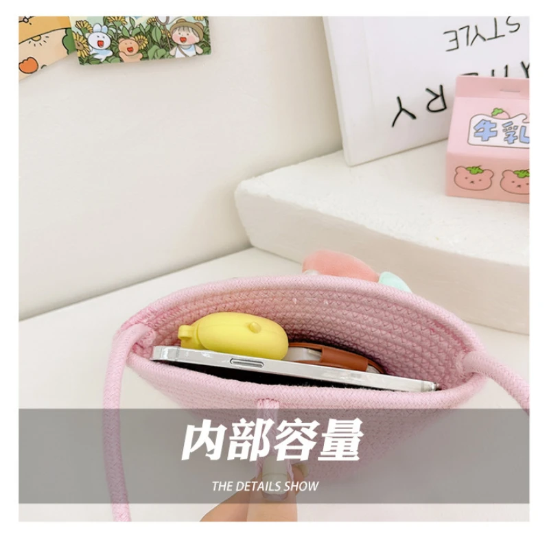 HelloKittynewwomen's bag fashionable straw one-shouldercross-body children's bag cartoon cute plush accessories baby storage bag