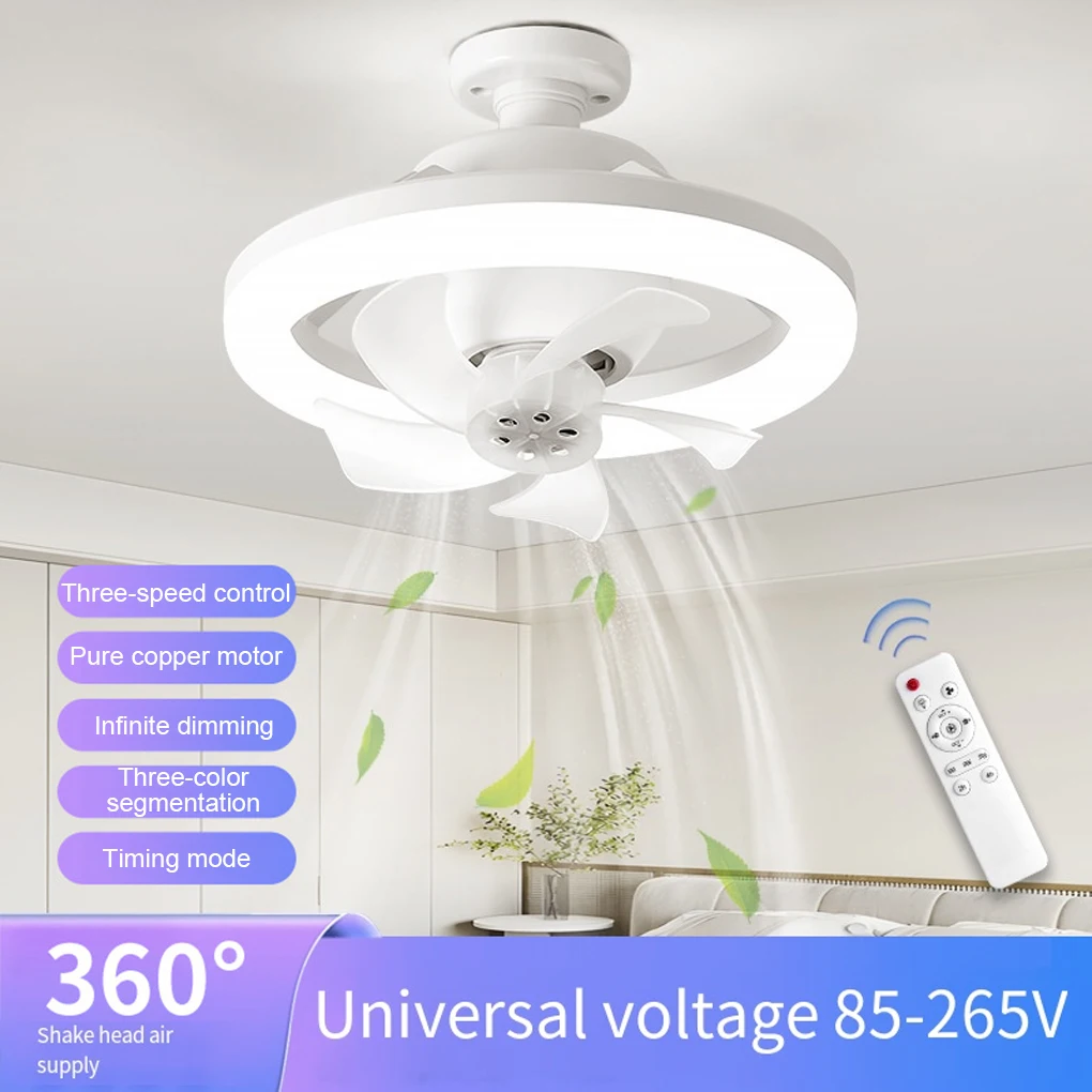 

Ceiling Fan LED Lamp with E27 Base 3 Speed LED Bulb Ceiling Fan Silent Chandelier Ceiling Fan Remote Control for Bedroom Kitchen