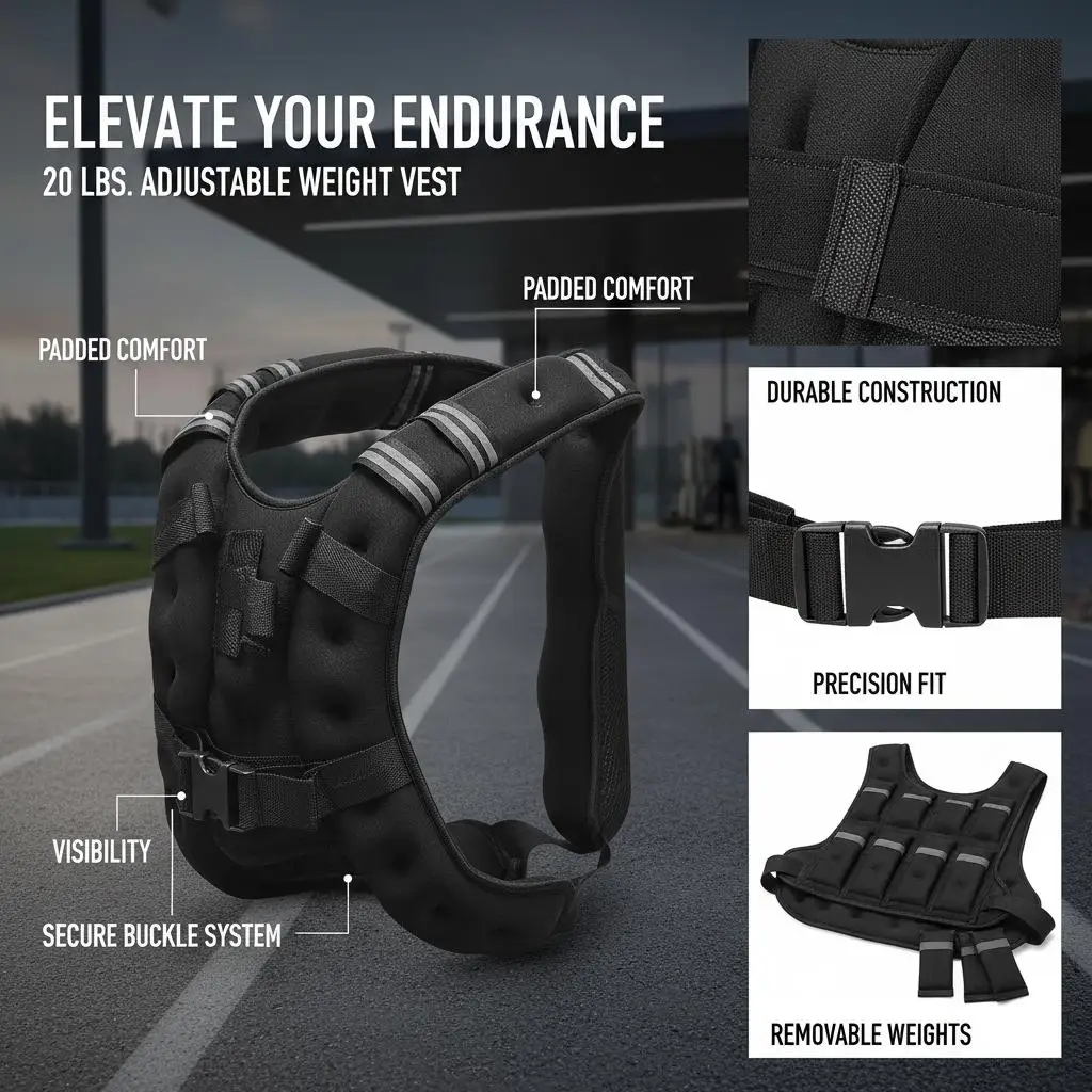 Gewichtsweste 9,22 kg, Gewichtsjacke mit verstellbarer Schnalle und reflektierender Streifen, für Krafttraining, Laufen, Joggen, Fitness und mehr. – Detail 6