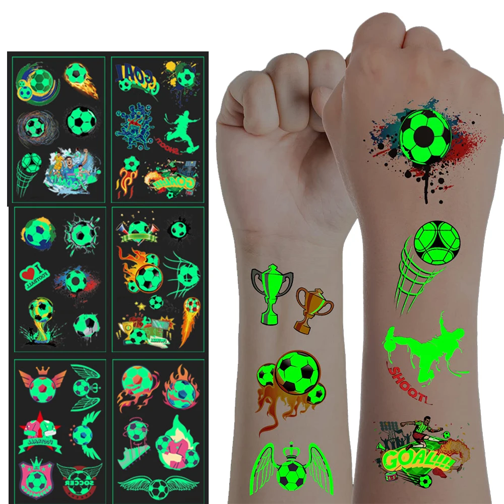 Football Luminous Tattoos For Kids Soccer Ball Temporary Tattoo Sticker Glow In The Dark Tattoo Football Birthday Party Supplies