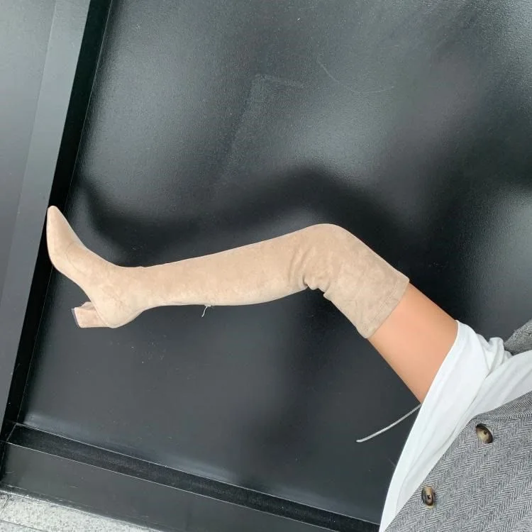 Sexy High Boots Women Winter Fashion Over The Knee Warm Botas Mujer Suede Back Zipper Pumps Sock Shoes High Heels Boots women high heel boots