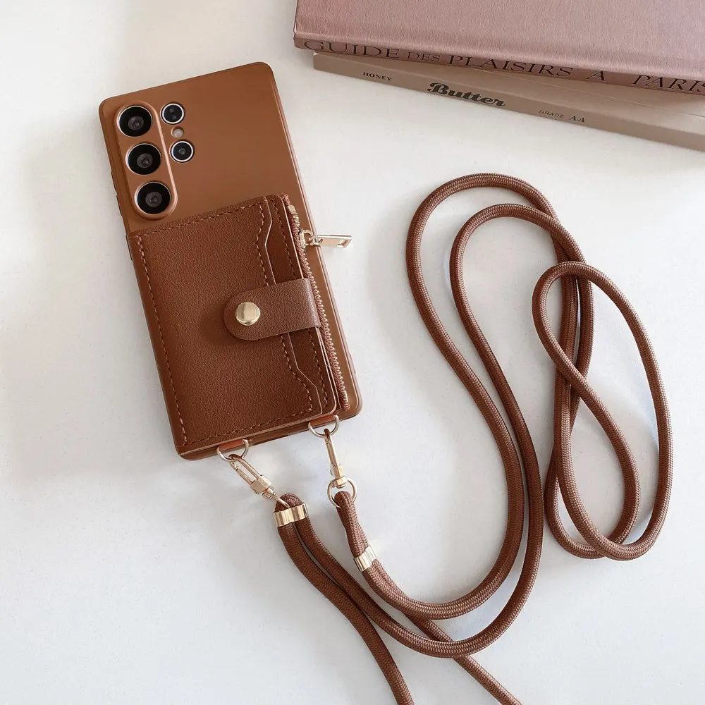 Card Holder Wallet Phone Case for Samsung Galaxy S25 S24 S23 Plus S22 Ultra S21 S20 FE Lanyard Strap Cord Crossbody Bag Cover 5