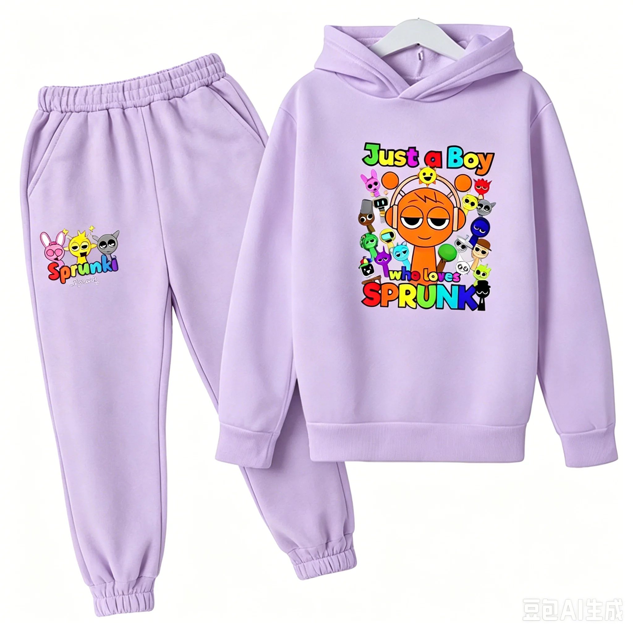 Sprunki Kinderkleidung, Kapuzenpullover + Hose, Alter 2–12, Junge, Mädchen, Incredibox, Anime-Figuren, Sweatshirt, Frühling und Herbst, Pullover für Kinder-Sets