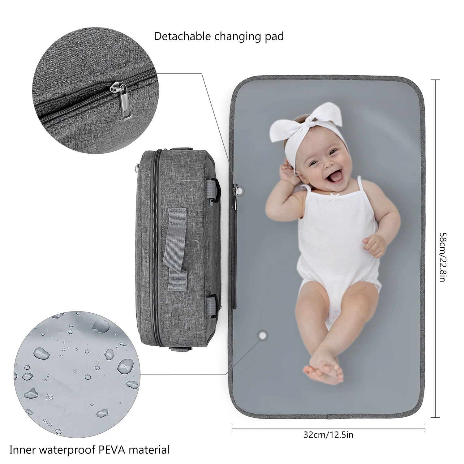 Small Diaper Bag Stroller Bag Diaper Organizer Caddy for Diapers with Changing Mat, Stroller Straps and Adjustable Shoulder 5