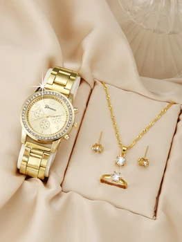 NEW 5pcs Luxury Fashion Women Watch Set Alloy Strap Ladies Quartz Wristwatch Rhinestone Alloy Bracelet For Ladies Gift