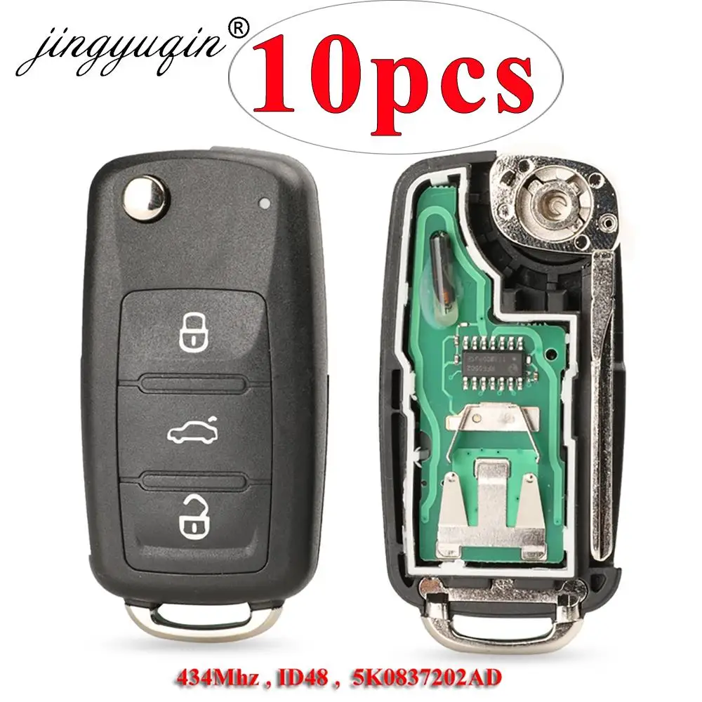 

jingyuqin 10X for VW Polo Sedan Golf 6 Passat B6 Volkswagen Touran Bora Flip Key 5K0837202AD 434Mhz ID48 Remote Control Car Keys