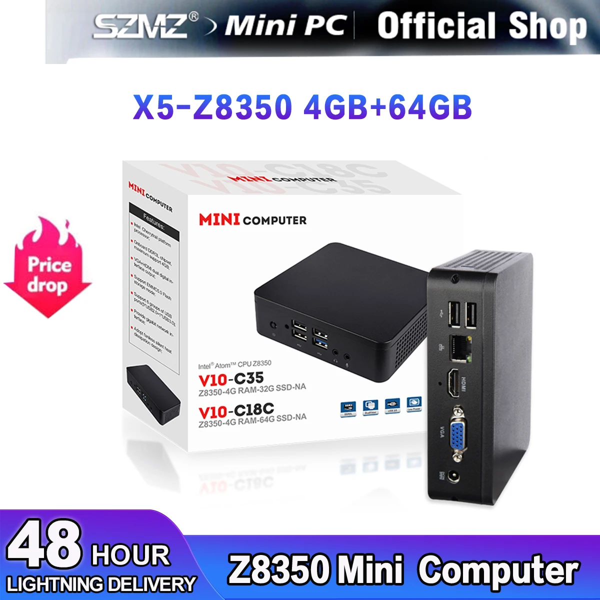 Szmz Tv Box 4G 64G Windows 10 Atom X5-Z8350 4K 3D Mini Pc Gamer Computer 1000M Lan Bluetooth 4.0 2.4G 5.8G Miracast Set Top