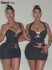 Weird Puss Peach Buttocks Dress Women Ruched Hollow Halter Backless Sexy Heart Metal Buckle Party Vacation Hipster Mini Bodycon 1
