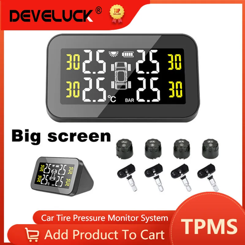 2021 New Big Screen Tpms Smart Car Tire Pressure Monitor System Solar