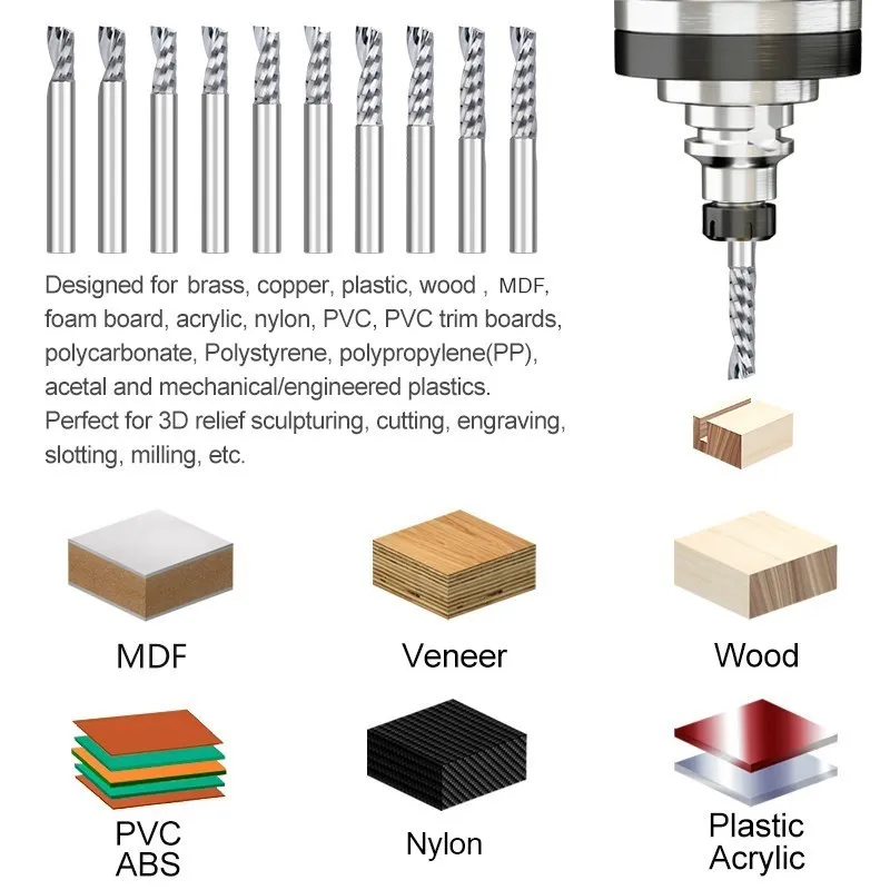 1PCS Fräser Einzelne Flöte CNC Router Bits 6,35mm Schaft Hartmetall-schaftfräser Up Cut Fräser Für holz MDF Gravur Bit – Detail 7