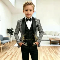 Costume à carreaux pour garçons, ensemble 3 pièces, Blazer pour enfants, veste de smoking pour mariage, gilet et pantalon, vêtements slim fit pour garçons de 2 à 16 ans 5
