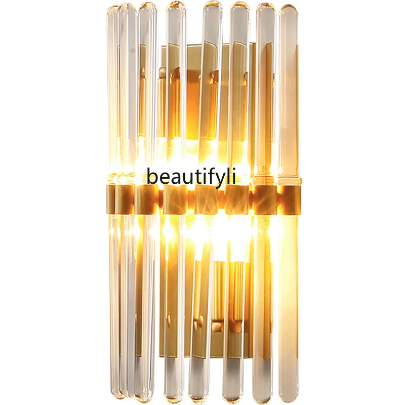 

yj Post-Modern Minimalist Art Designer Wall Lamp Living Room Master Bedroom Crystal Copper Wall Lamp