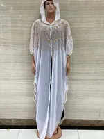 Women's Clothing Fashion Classic African Dashiki Abaya Chiffon Fabrics Sequin Batwing Loose Muslim Hooded Dress Free Size 5