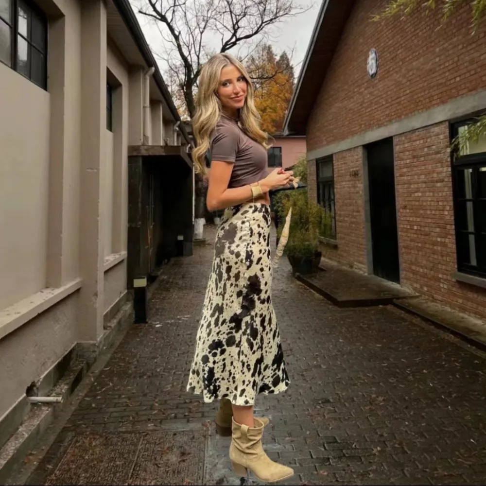 

Chic High-waisted Skirt Spring/Summer Leopard Print Fishtail Long Skirts Sexy Polyester Floor-length Skirts Women