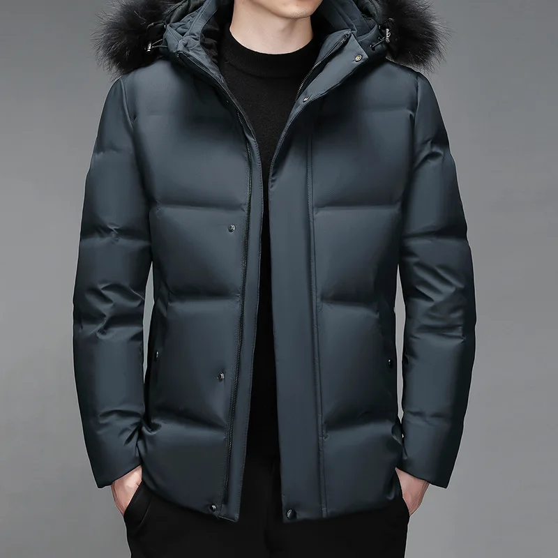 

2023 Winter Snow Down Jacket Men Thick Warm Parkas Hooded Fur Collar Coats Pocket White Duck Down Windbreaker Jackets Overcoat