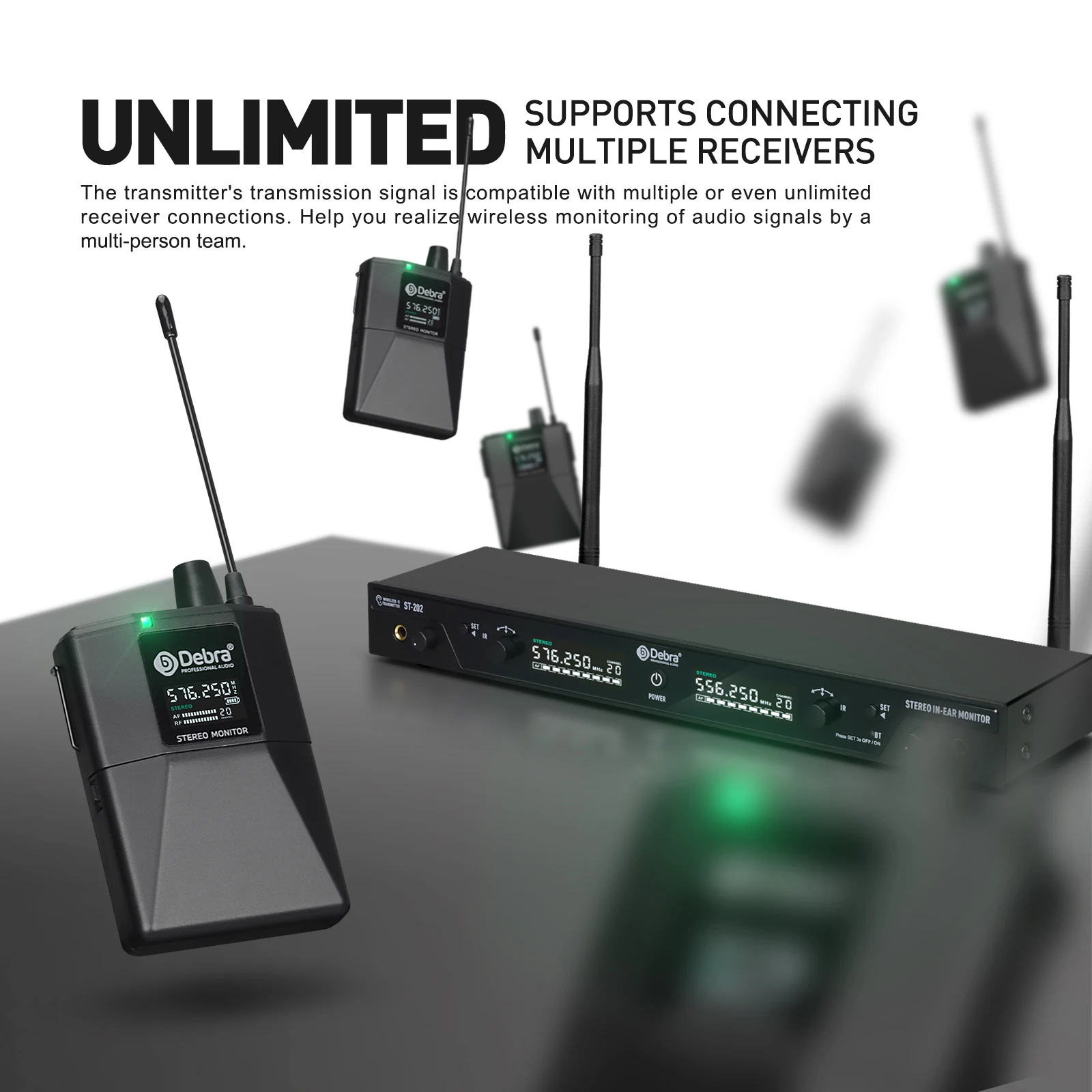 Debra UHF IEM Stereo ST-202 Professional Wireless In-Ear Monitor System 560-590M