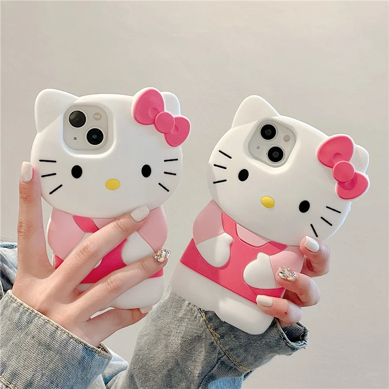 For iPhone 17 16 15 14 13 12 11 Pro Plus mini Max Xs XR 6 7 8 SE Silicone Bow Pink KT Soft Cover Case 4