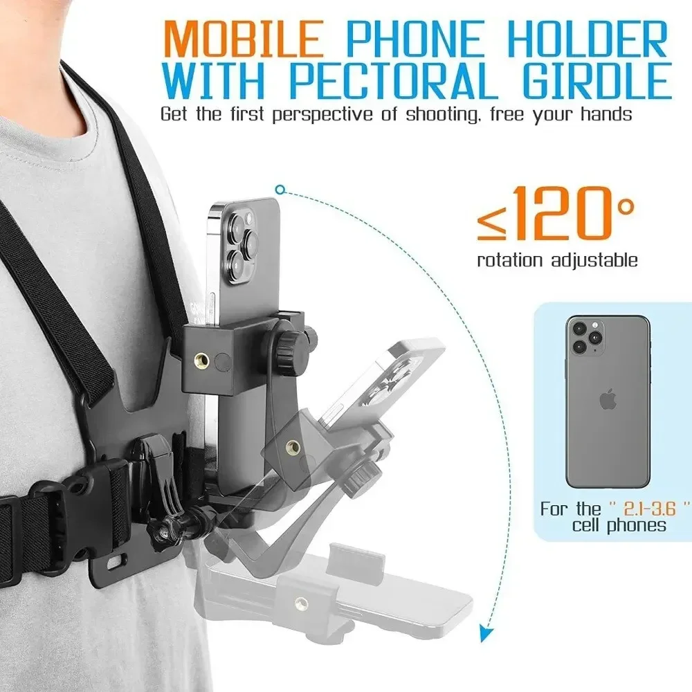 Adjustable Phone Clip Holder with Chest Strap for Sport Camera