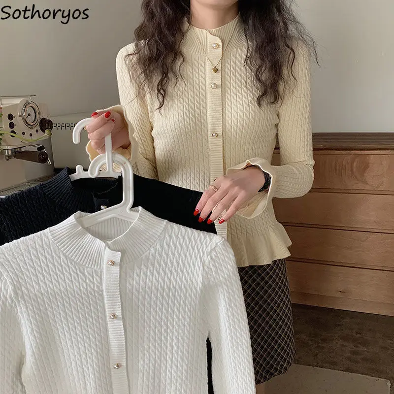 

Pullovers Women Solid Simple Elegant Korean Style Lovely Designed Vintage Ladies All-match Autumn Casual Delicate Prevalent New