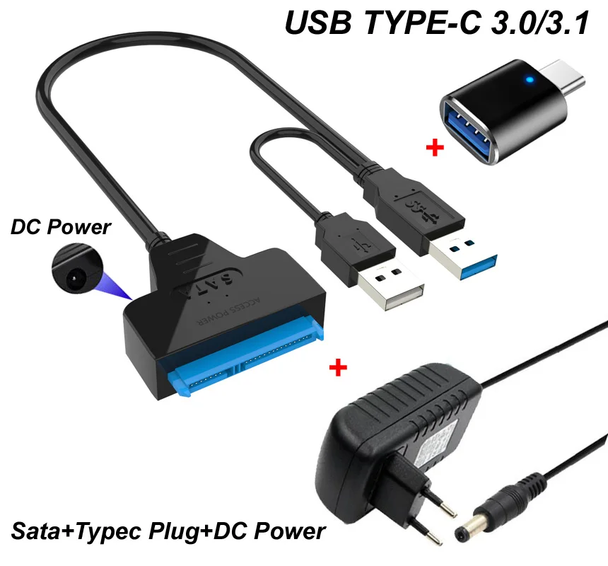 External SSD HDD Hard Drive CDROM OPTICAL DRIVE SATA III 3 TO USB 3.0 CABLE 12V 2A DC Power