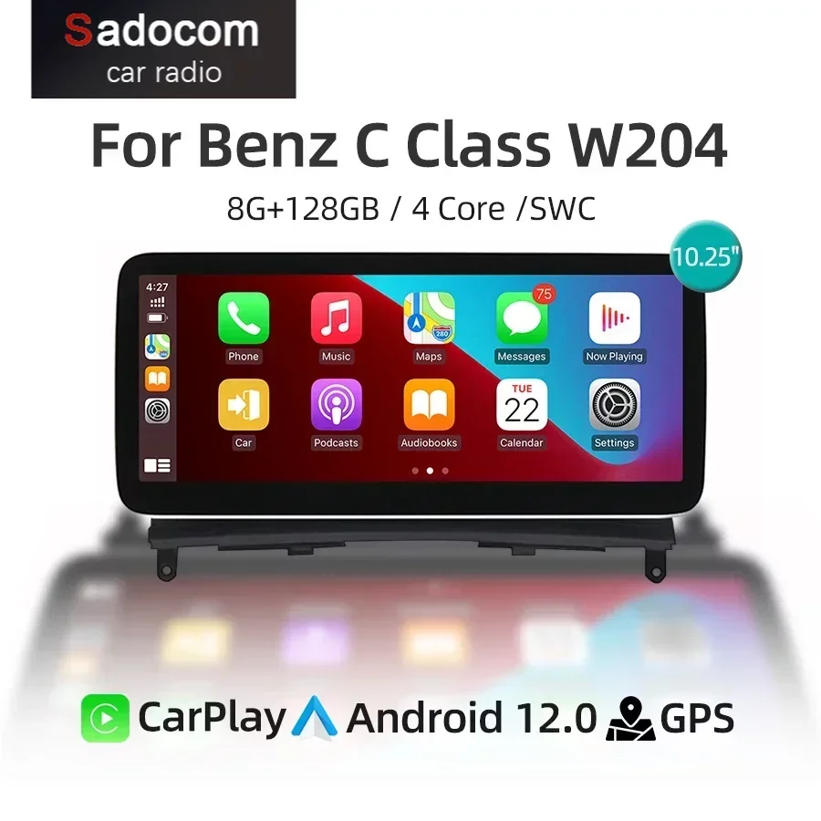 

Android 12 Auto Stereo Car Radio For Mercedes Benz C Class W204 2007-2010 Car Multimedia Player CarPlay 4G WiFi GPS Navigation