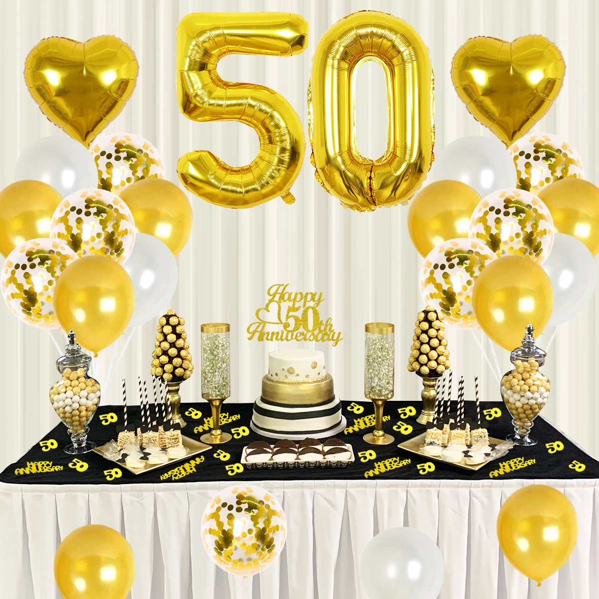 3 Pack 50th Birthday Decorations, Black and Gold 50th Anniversary