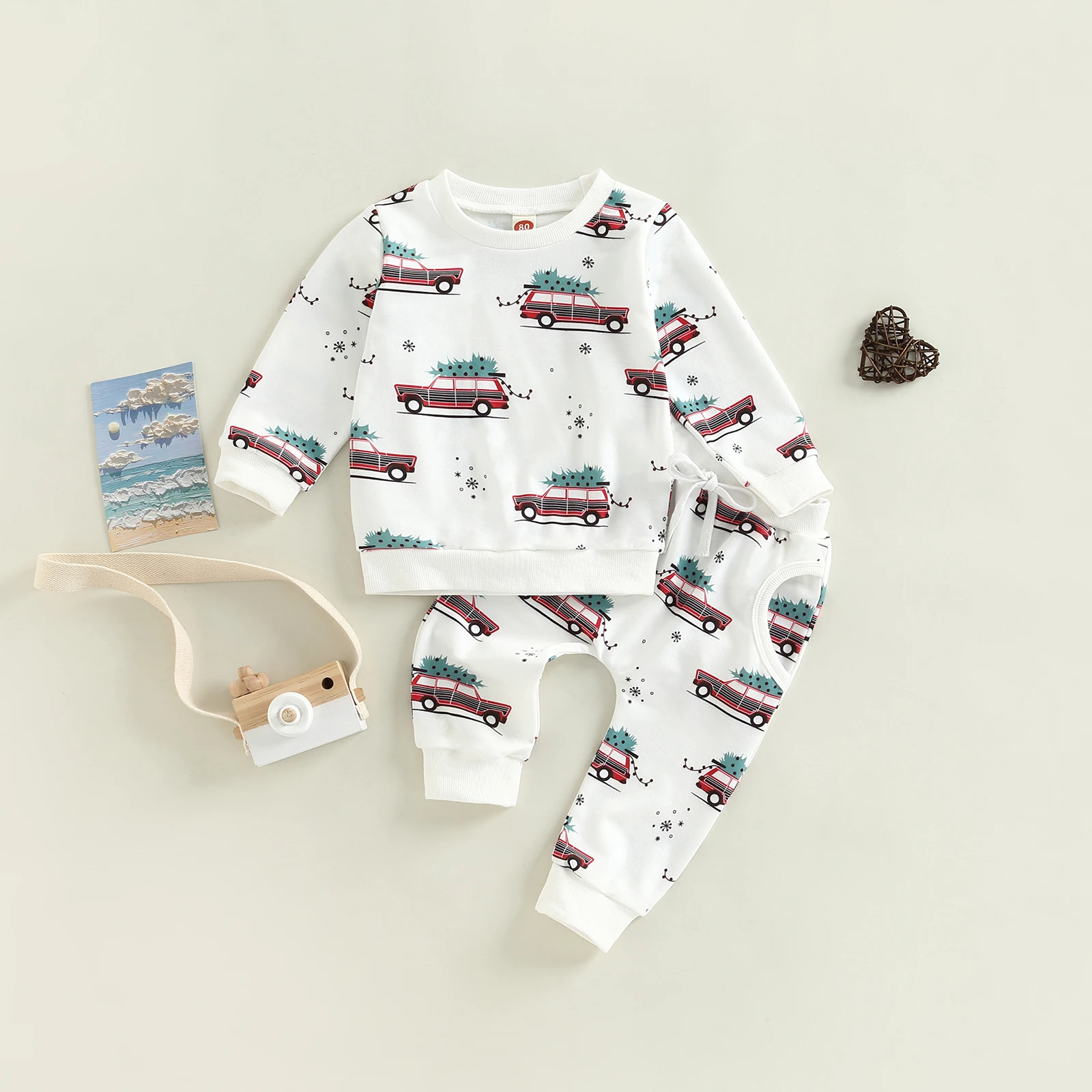 -09-06 Lioraitiin 0-3Years Toddler Baby Girl Boy 2Pcs Christmas Autumn Clothes Long Sleeve Car Printed Top Long Pants