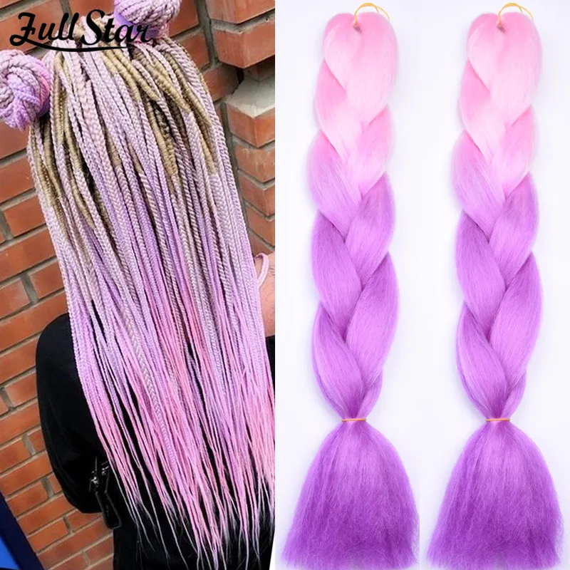 Pieno Star Crochet Jambo Treccia Extensions 5 Pacchi/Lotto 100G Nero Ombre Viola Rosa Trecce Di Capelli Sintetici Extensions