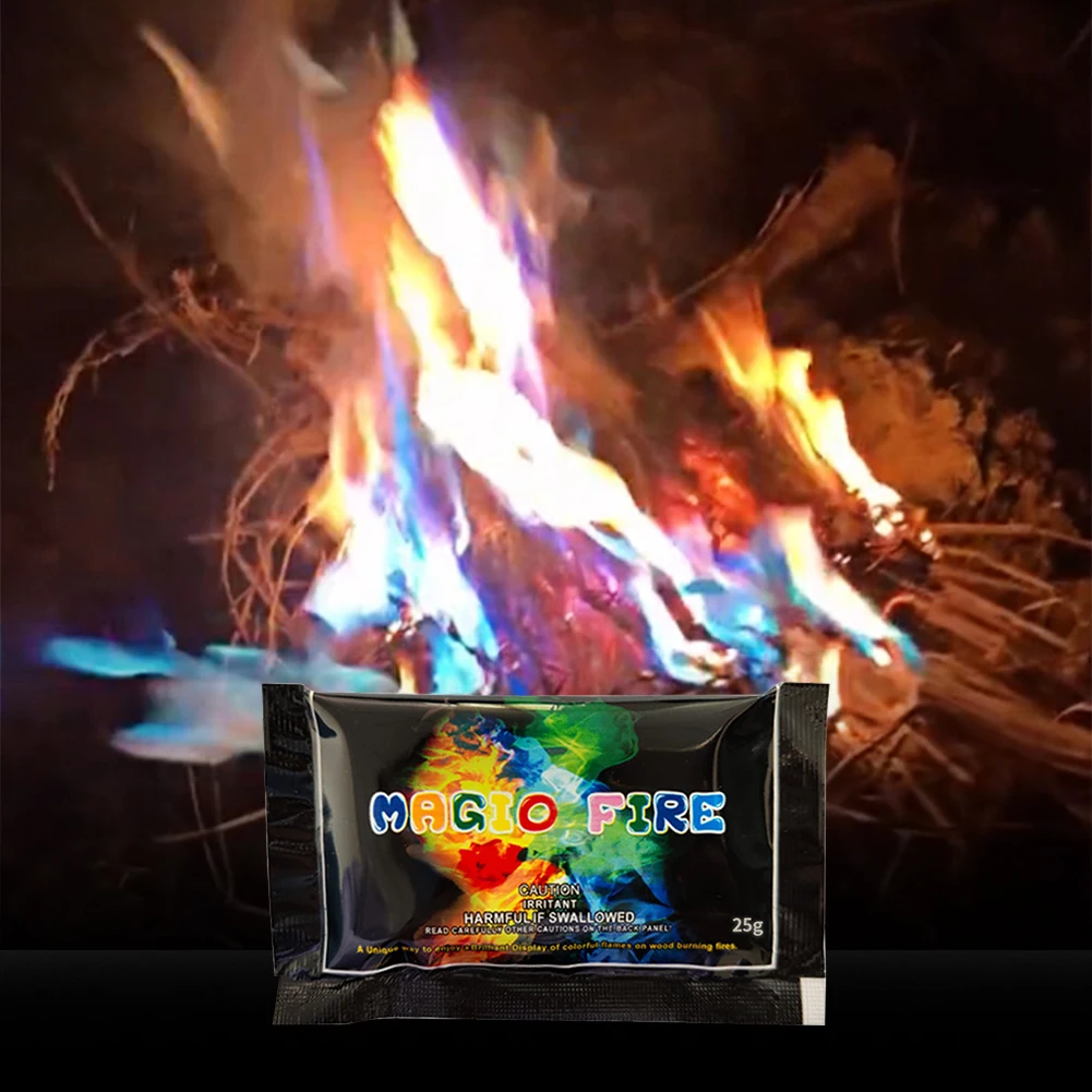 Description Picture 6 of item1-3Pcs Colorful Flame Powder 10g/15g/25g/30g Magical Flames Atmosphere Glowing Props Campfire Fireplace Party Supplies